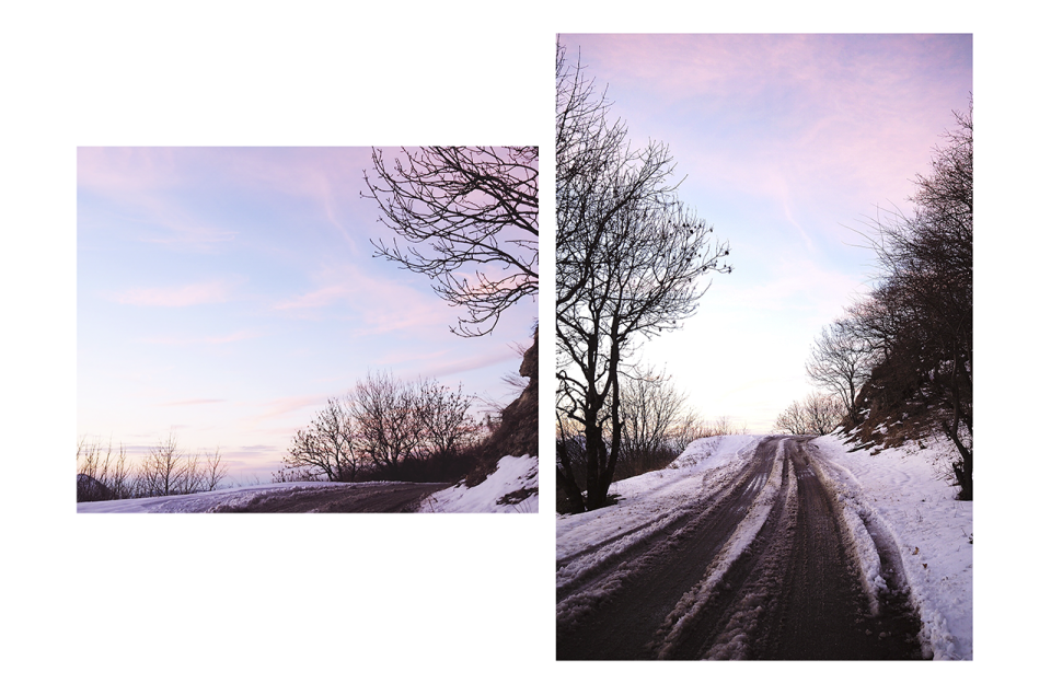 winter sunset in the mountains